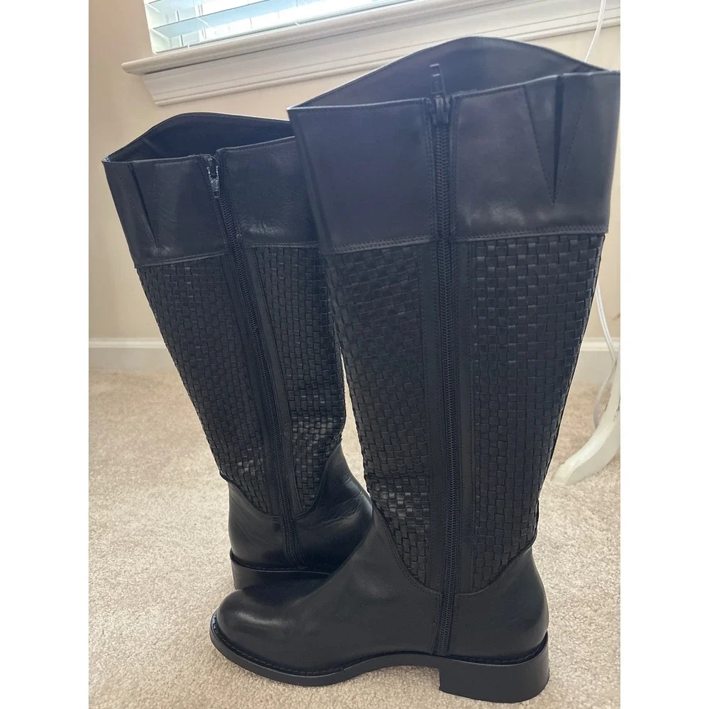 Sesto Meucci Zalia Black Quilted Woven Calf Height Leather Boots‎ Size 8.5
